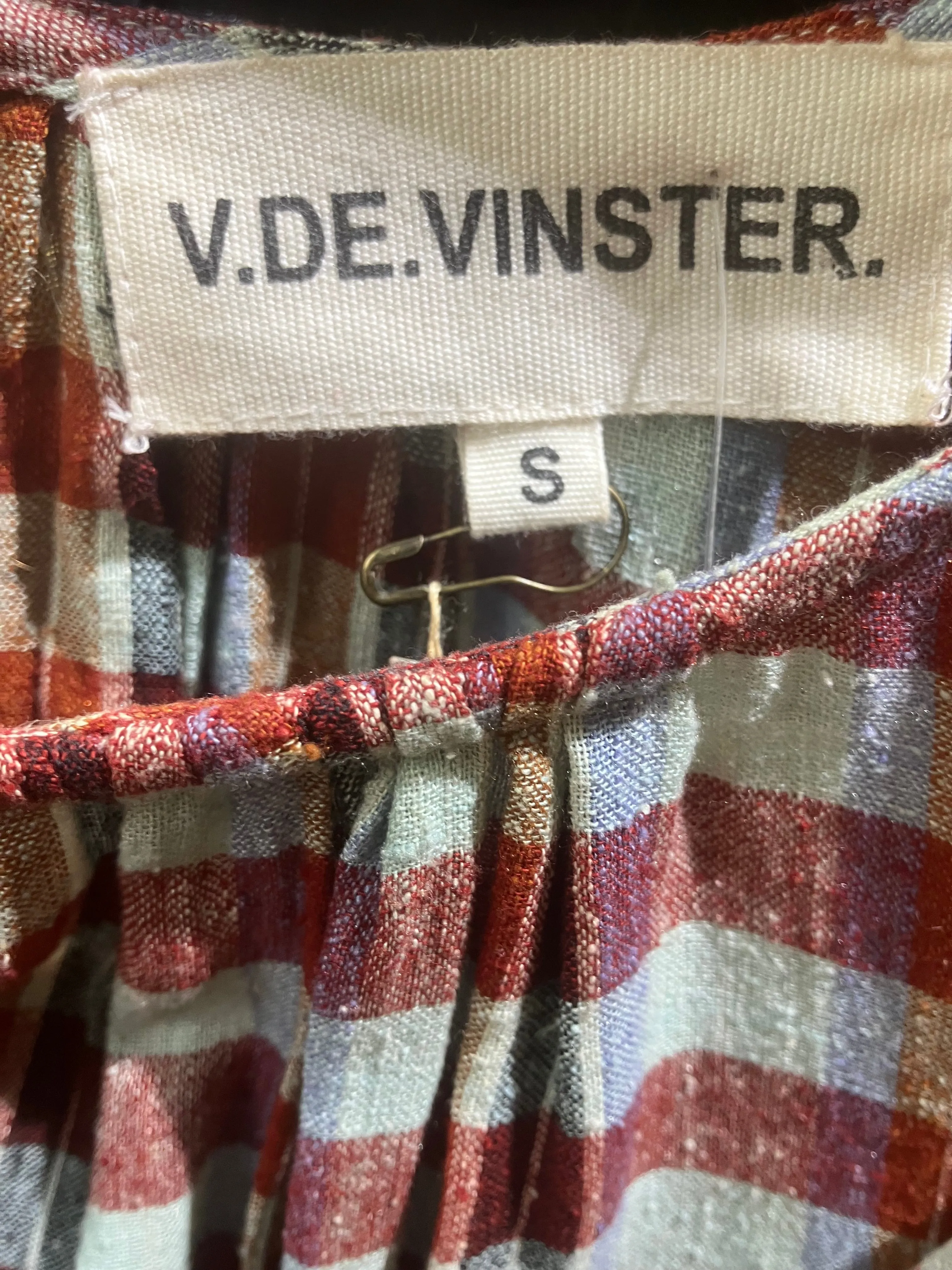 V. De. Vinster Plaid Silk Ruffle Top