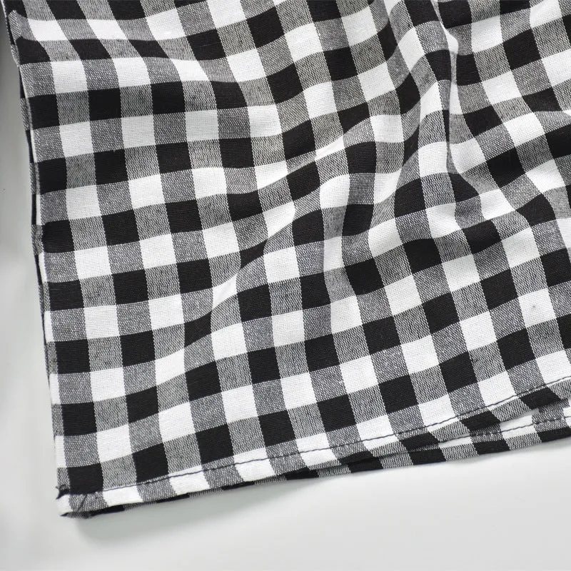 V-neck Ruffled Collar Plaid Blouse Shirts