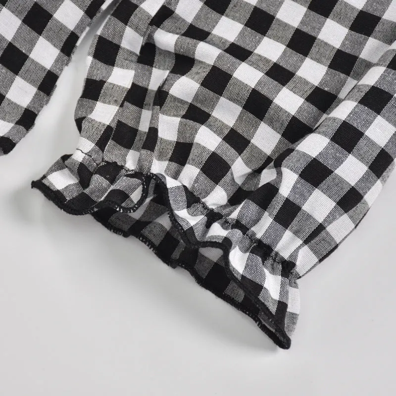 V-neck Ruffled Collar Plaid Blouse Shirts