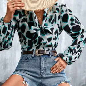 V-neck tie Leopard Blouse