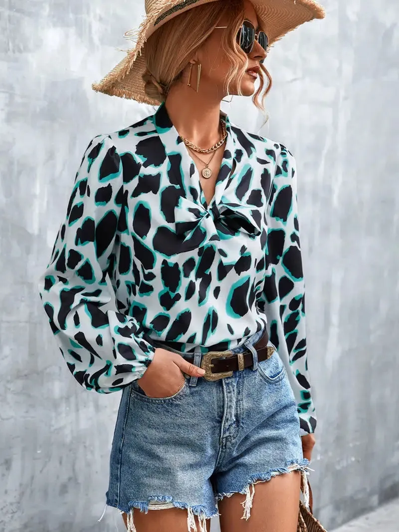 V-neck tie Leopard Blouse