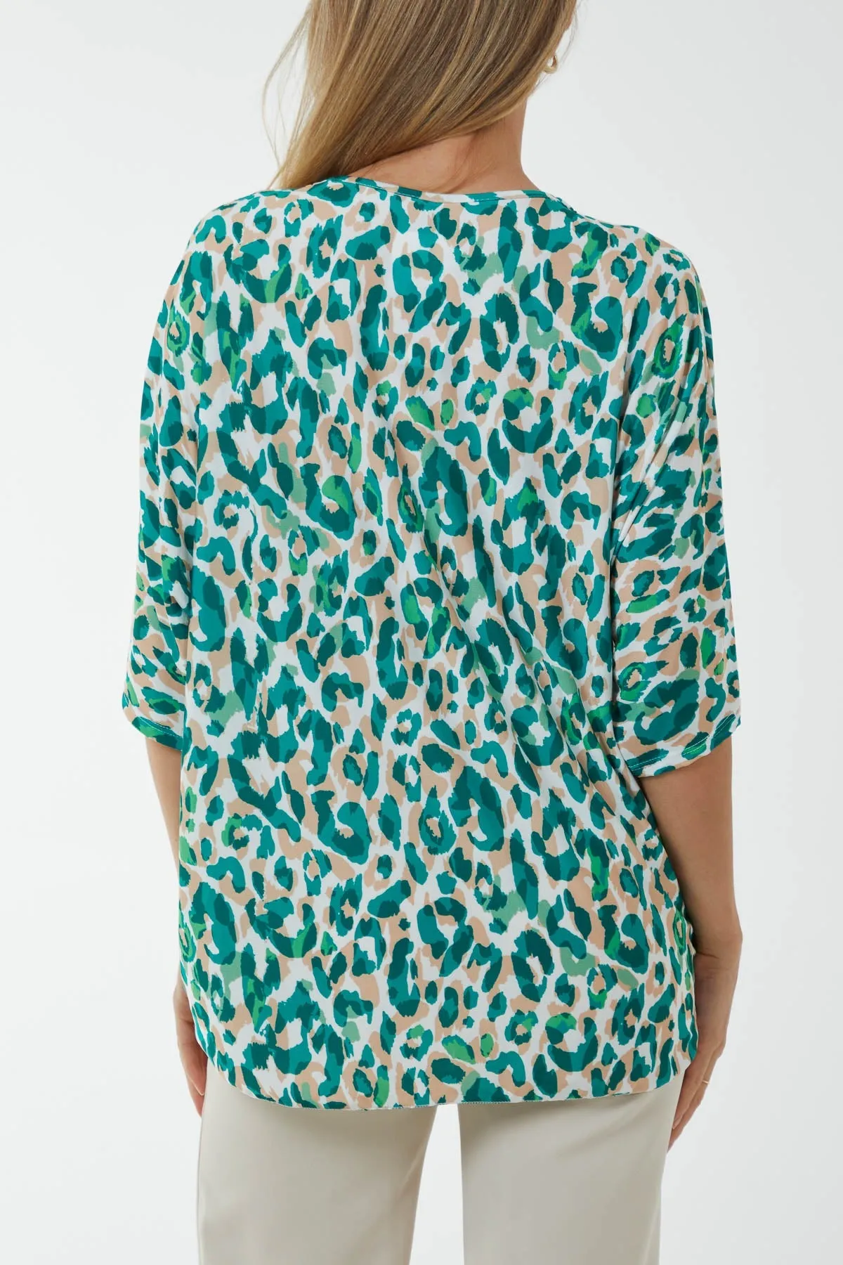 V-Neck Tied Front Leopard Print Top