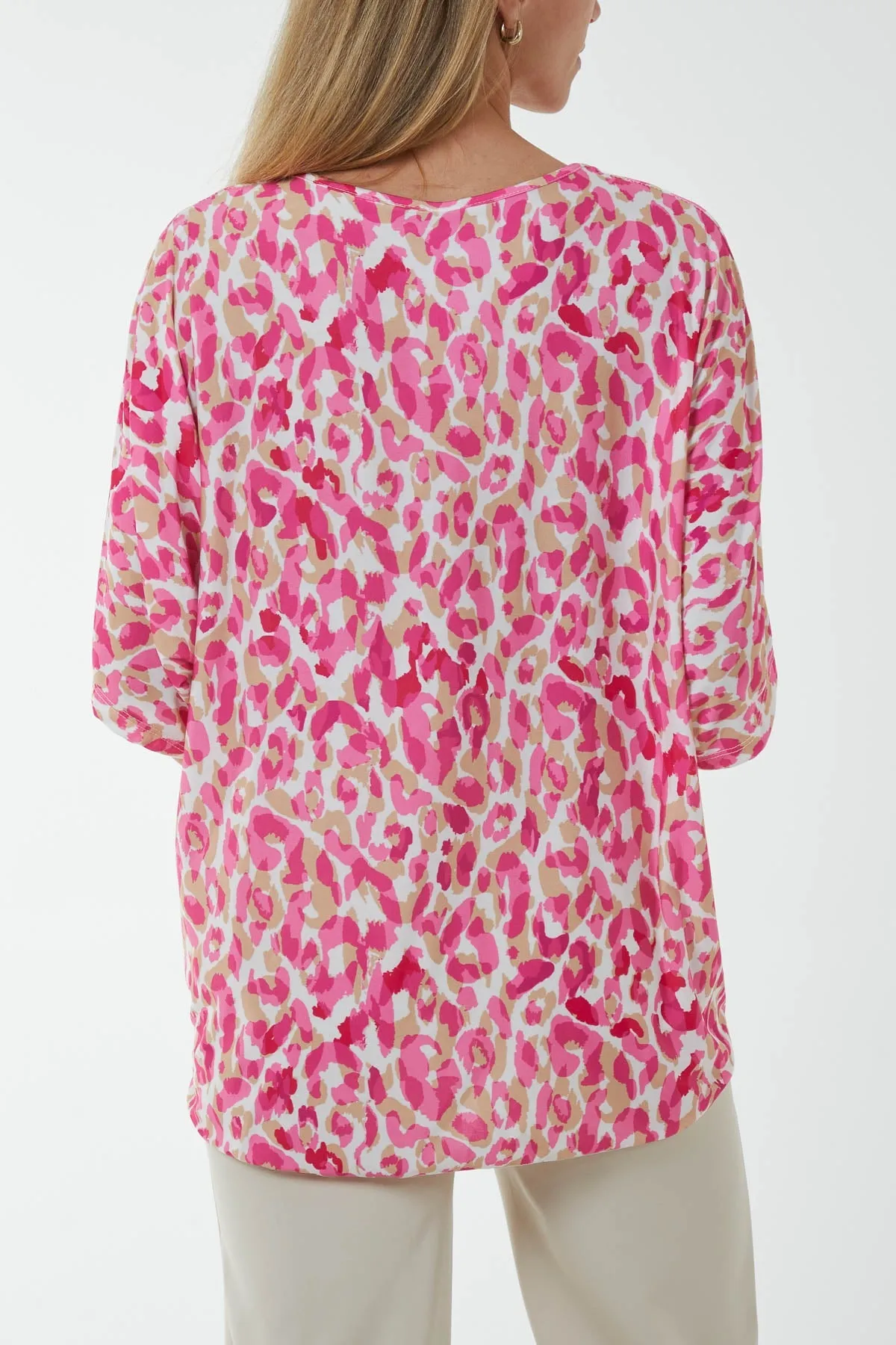 V-Neck Tied Front Leopard Print Top