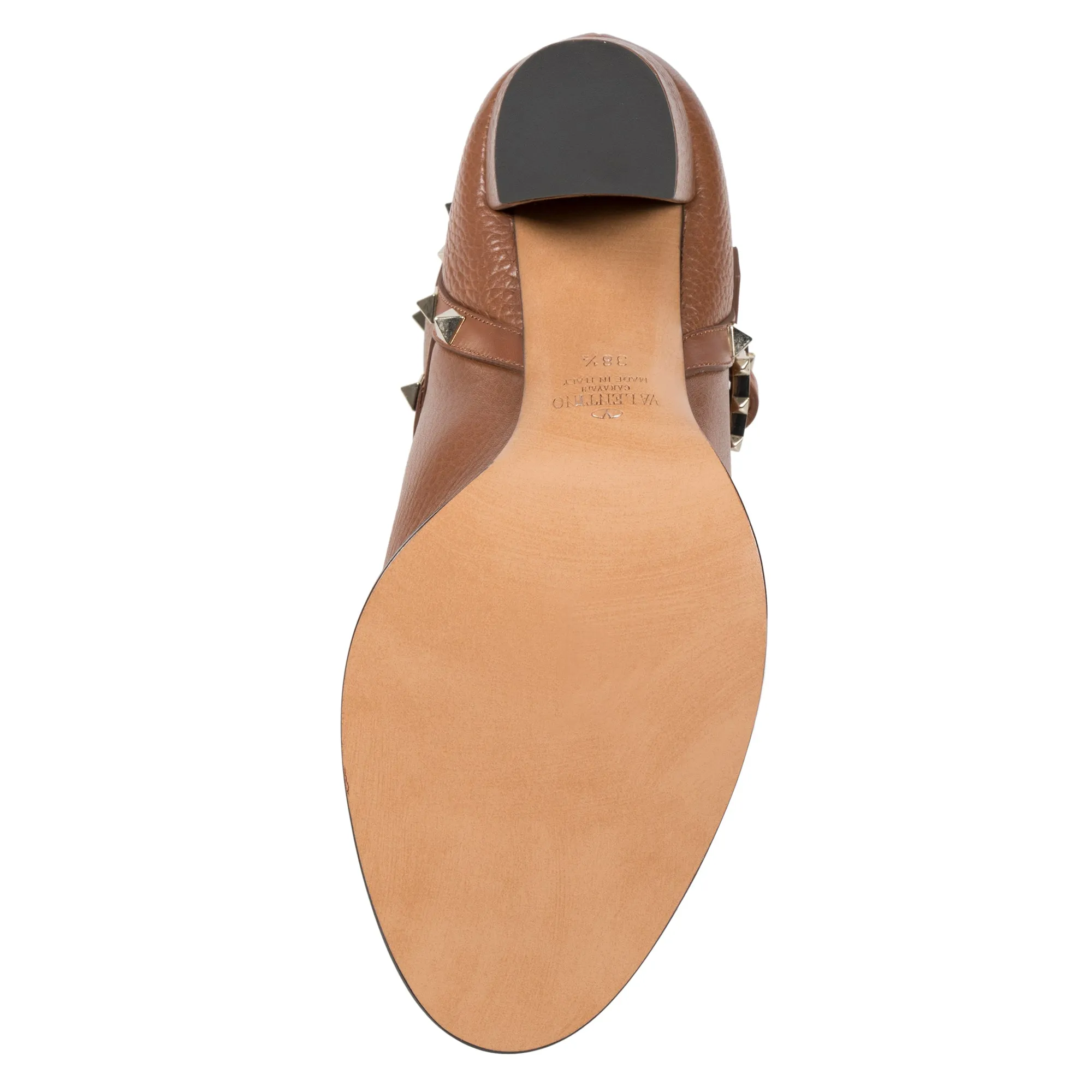 Valentino Brown Grained Calfskin Leather Rockstud Booties