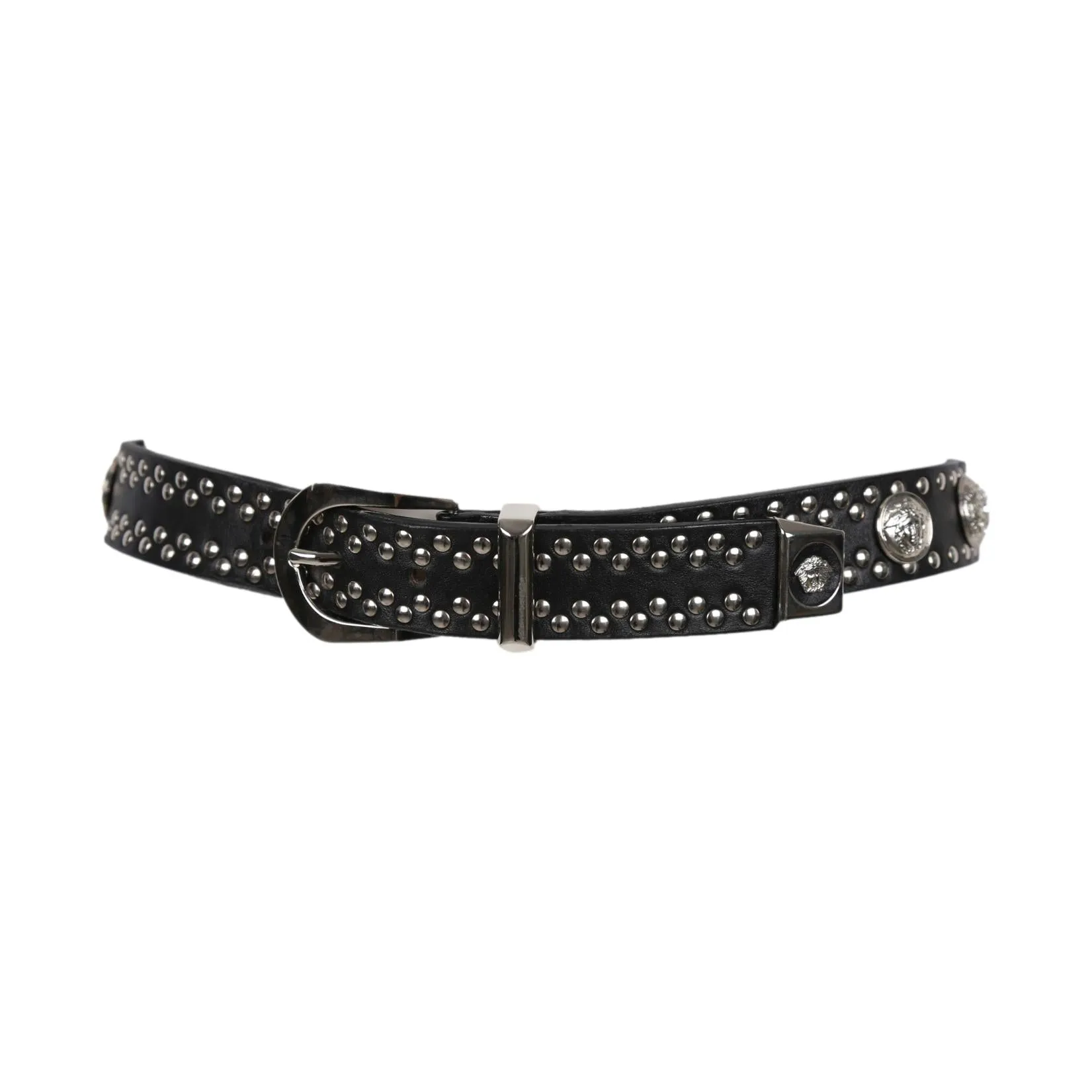 Versace Black Studded Medusa Belt