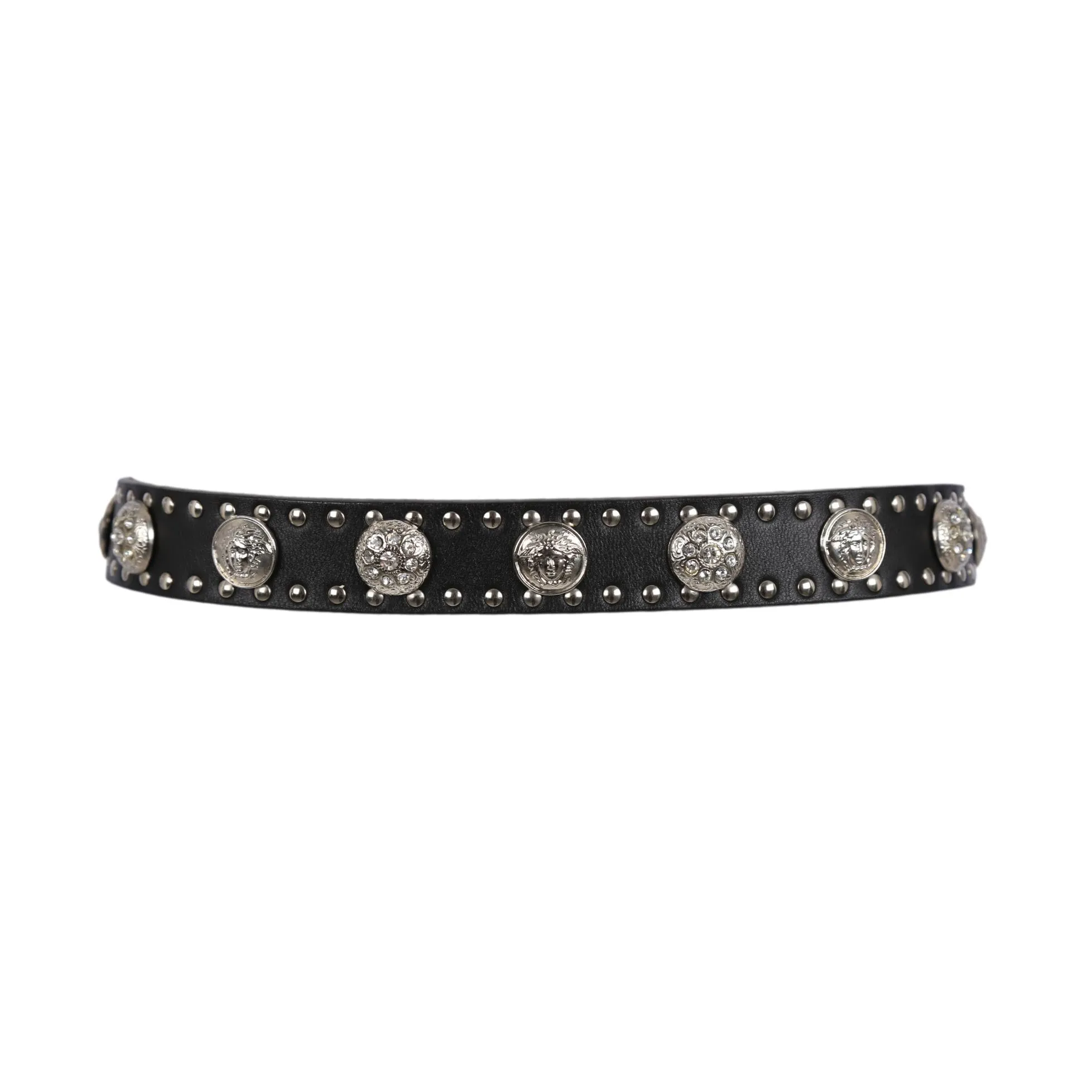 Versace Black Studded Medusa Belt