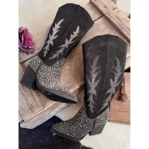 Very G Black Rhinestone Western Style Boots*