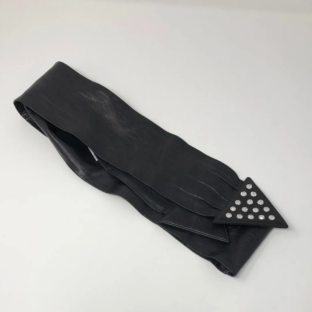 Vintage: Black Leather and Suede Studded Triangle Belt
