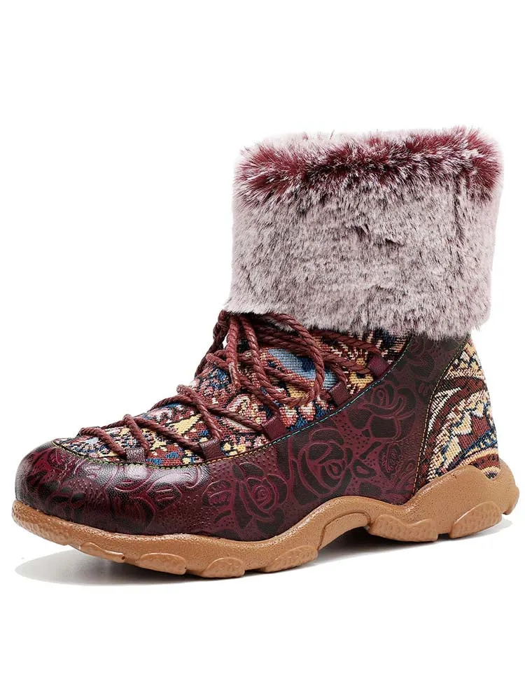 Vintage Fur Collar Warm Flat Ankle Boots