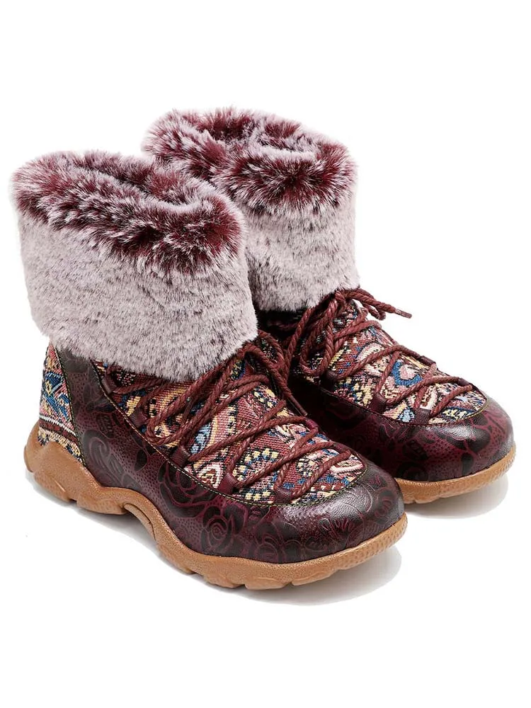 Vintage Fur Collar Warm Flat Ankle Boots