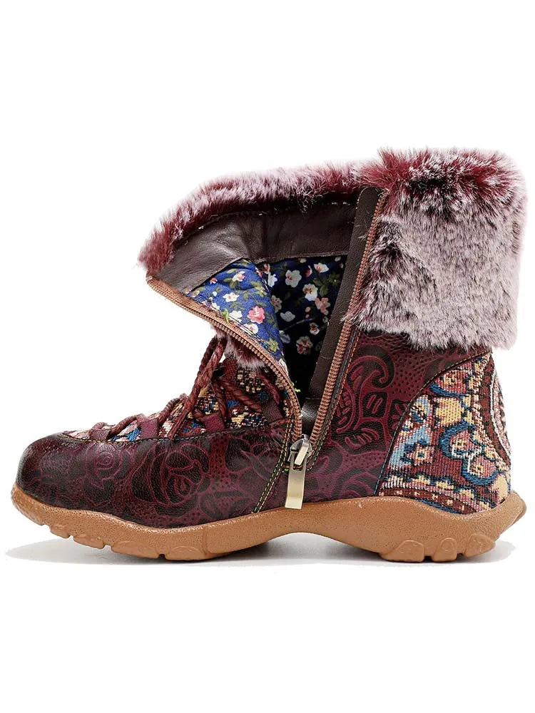 Vintage Fur Collar Warm Flat Ankle Boots