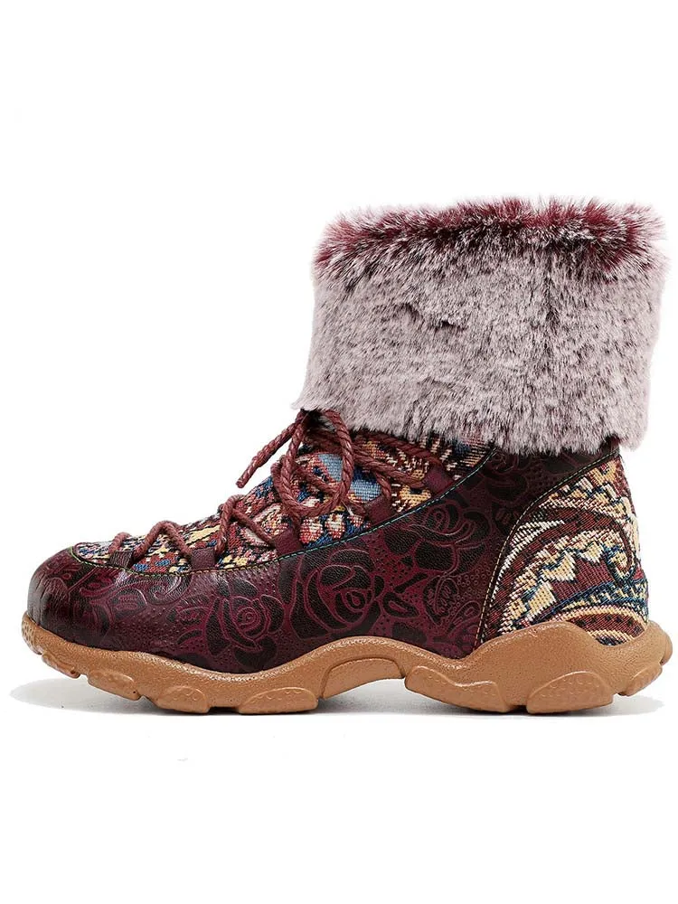 Vintage Fur Collar Warm Flat Ankle Boots