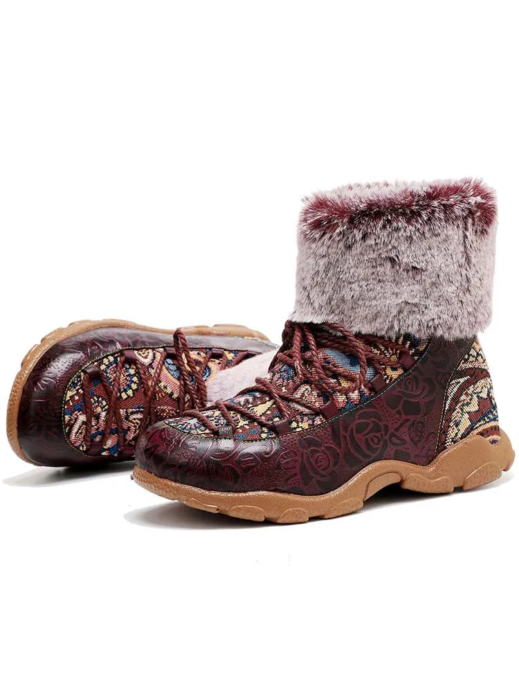 Vintage Fur Collar Warm Flat Ankle Boots