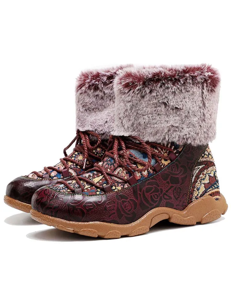 Vintage Fur Collar Warm Flat Ankle Boots