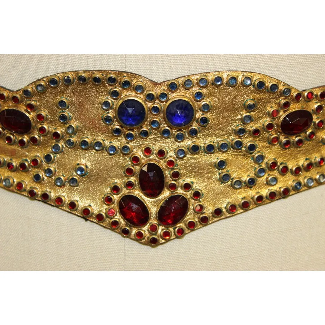 Vintage Studded Belt 1940s Jeweled Wonder Woman-ish French Fashion Sz 28/M