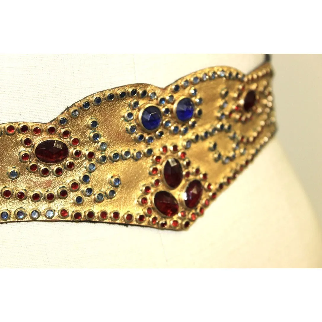 Vintage Studded Belt 1940s Jeweled Wonder Woman-ish French Fashion Sz 28/M
