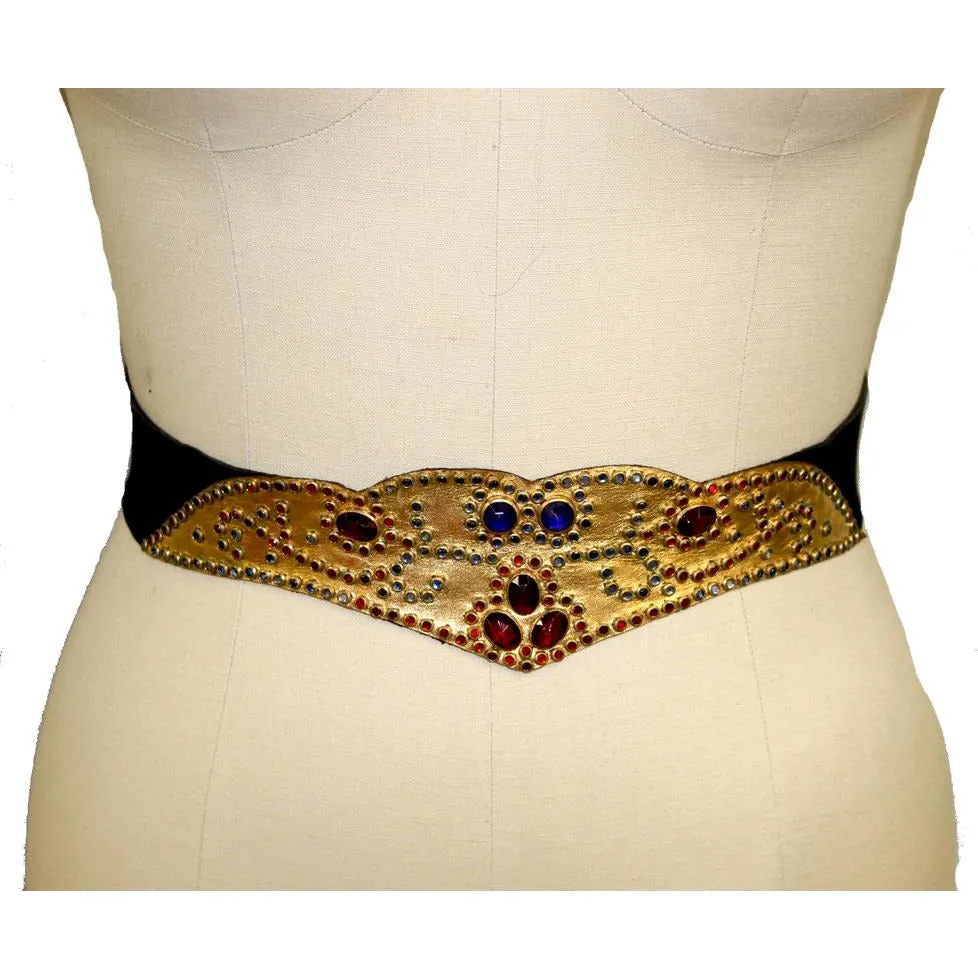 Vintage Studded Belt 1940s Jeweled Wonder Woman-ish French Fashion Sz 28/M