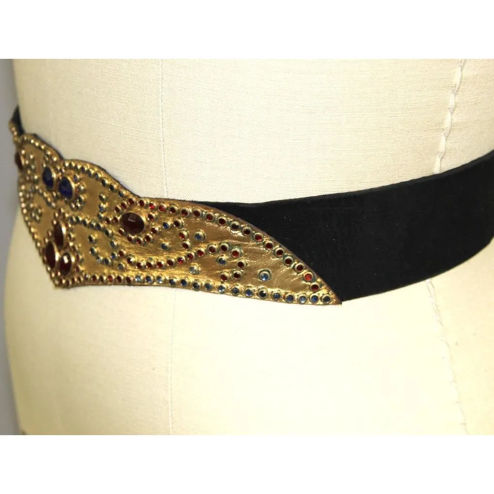 Vintage Studded Belt 1940s Jeweled Wonder Woman-ish French Fashion Sz 28/M