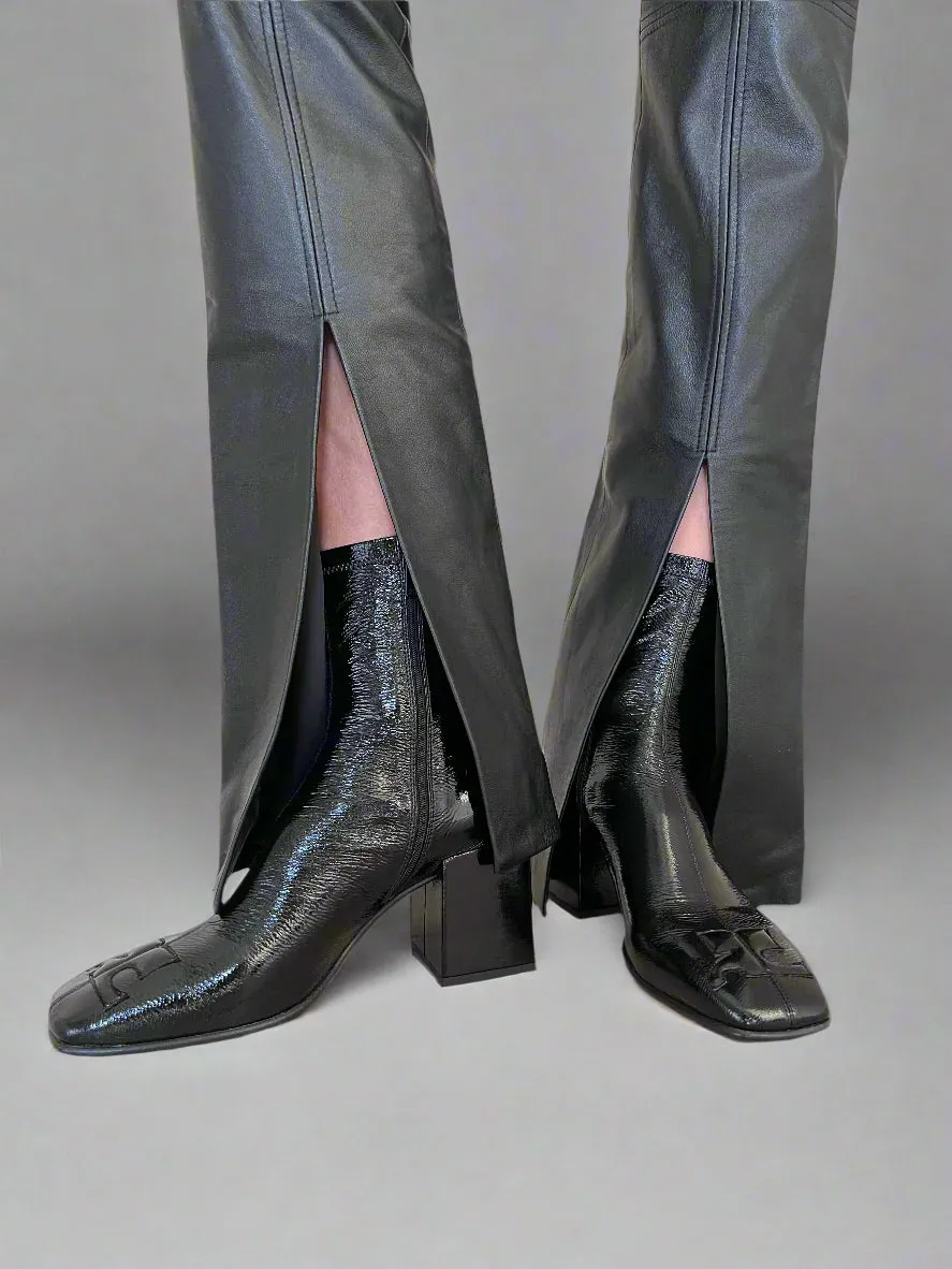 Vinyl Logo Ankle Heeled Boots