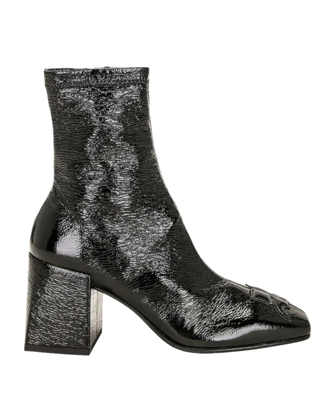 Vinyl Logo Ankle Heeled Boots