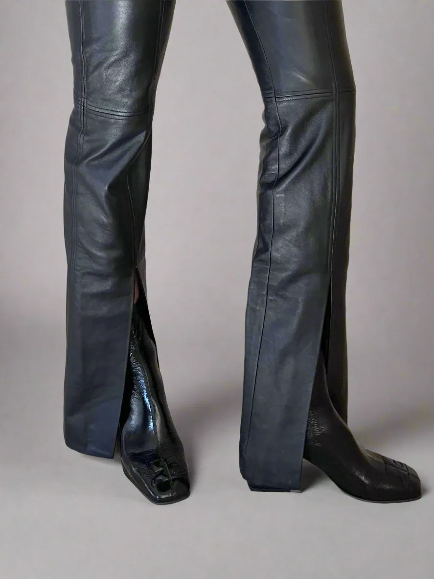 Vinyl Logo Ankle Heeled Boots