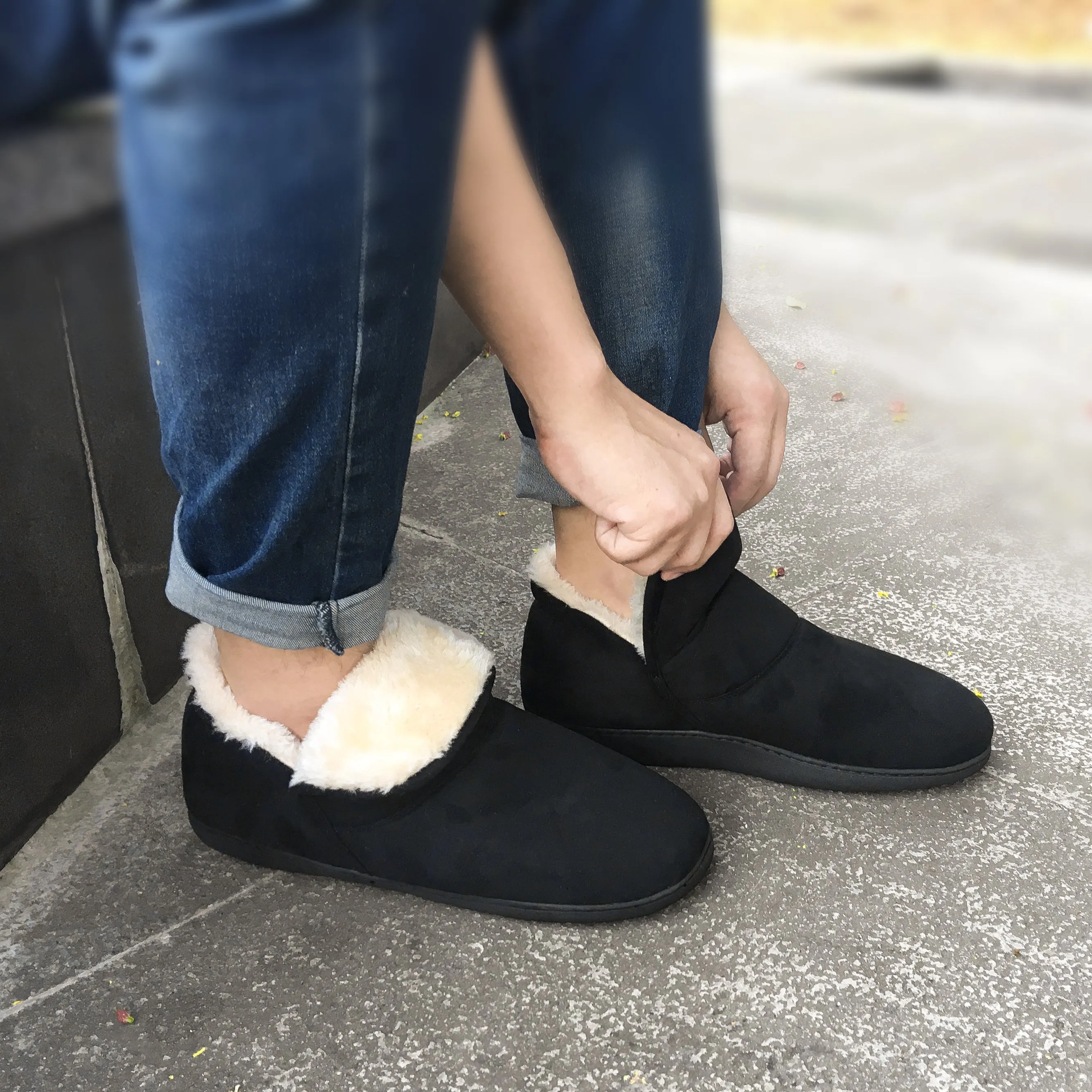 VONMAY Men's Faux Fur Suede House Bootie Slippers Memory Foam Slippers Anti-Skid Winter Boot Indoor Outdoor