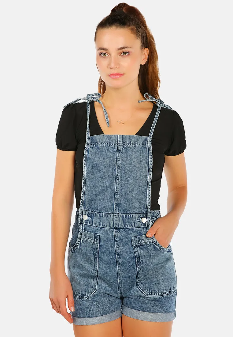 Washed Denim Tie Up Playsuit