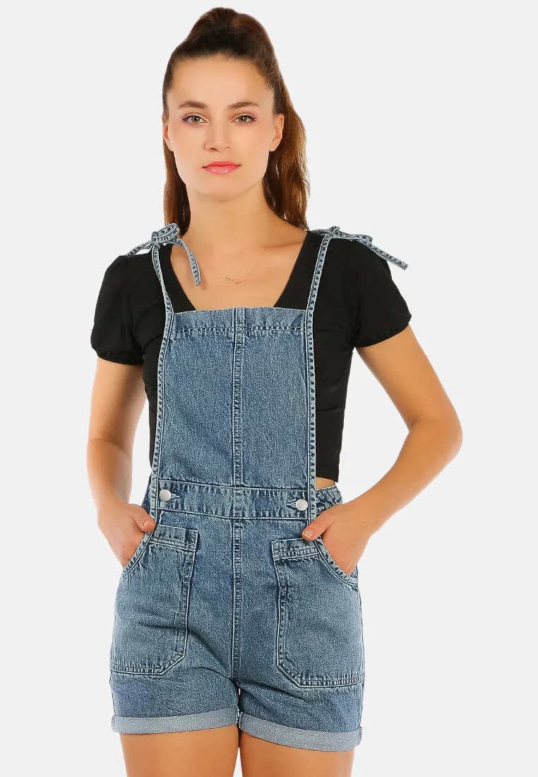 Washed Denim Tie Up Playsuit