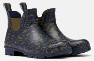 Wellibob short rain boots in navy/khaki leopard