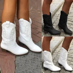 Western Cowboy Knight Boots Boots Spring Winter Black And White Boots Shoes