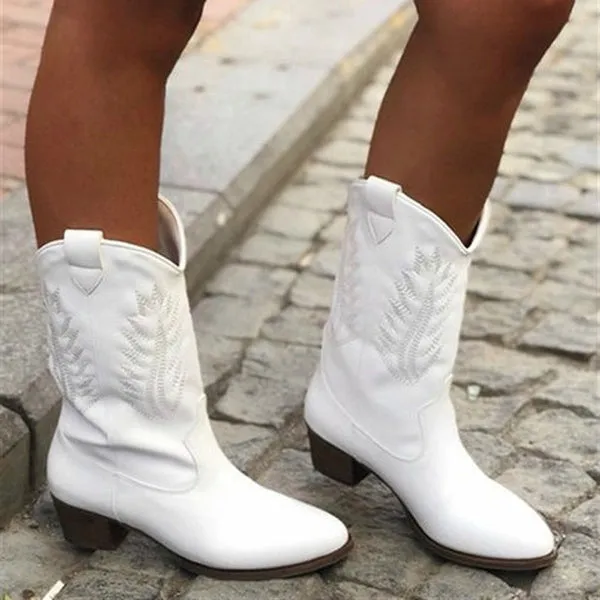 Western Cowboy Knight Boots Boots Spring Winter Black And White Boots Shoes