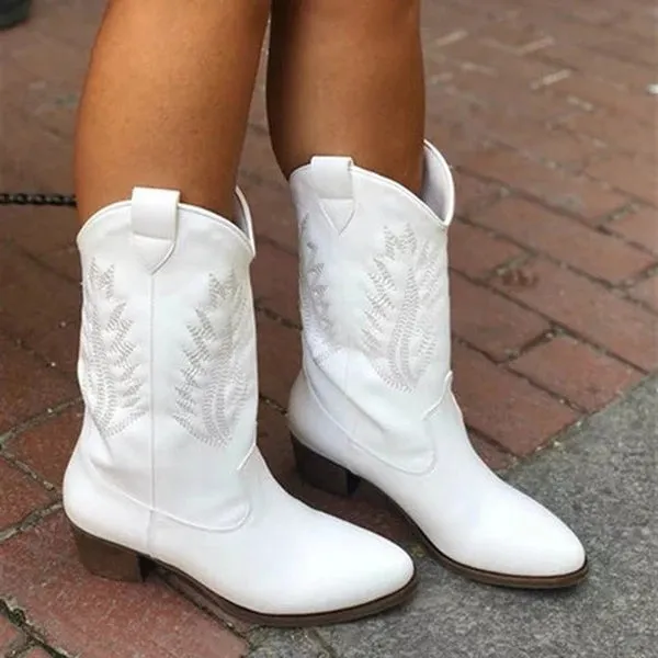 Western Cowboy Knight Boots Boots Spring Winter Black And White Boots Shoes