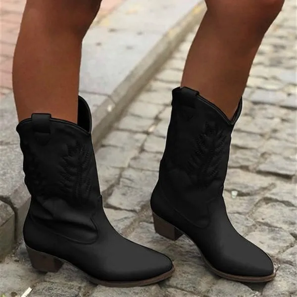 Western Cowboy Knight Boots Boots Spring Winter Black And White Boots Shoes