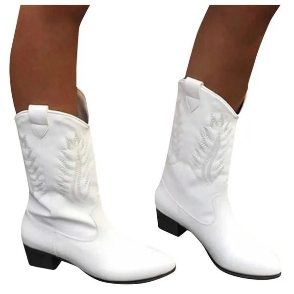 Western Cowboy Knight Boots Boots Spring Winter Black And White Boots Shoes