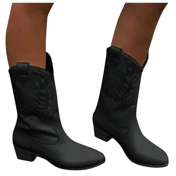 Western Cowboy Knight Boots Boots Spring Winter Black And White Boots Shoes