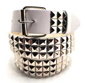 White Silver Pyramid Studded Leather Belt Punk