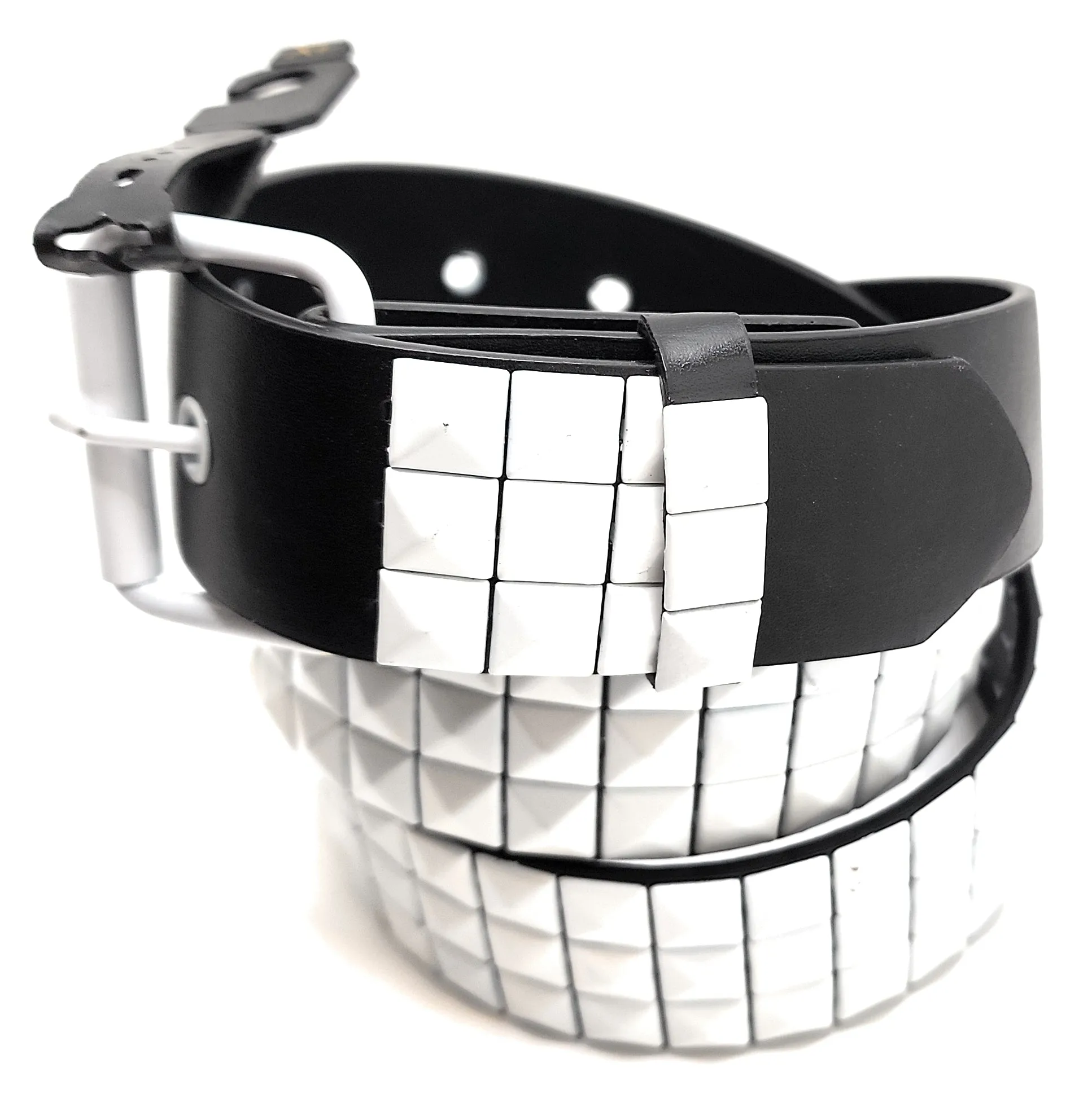 White Studs on Black Pyramid Studded Belt White Hardware Punk