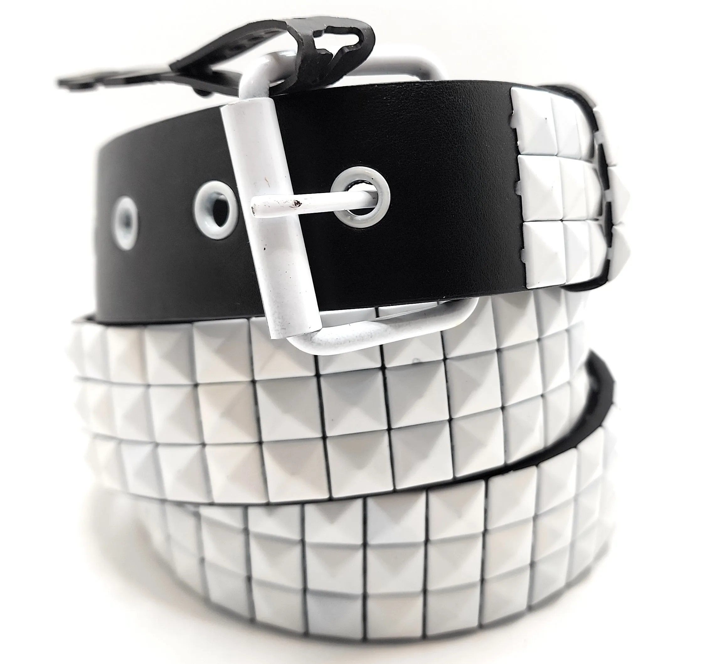 White Studs on Black Pyramid Studded Belt White Hardware Punk