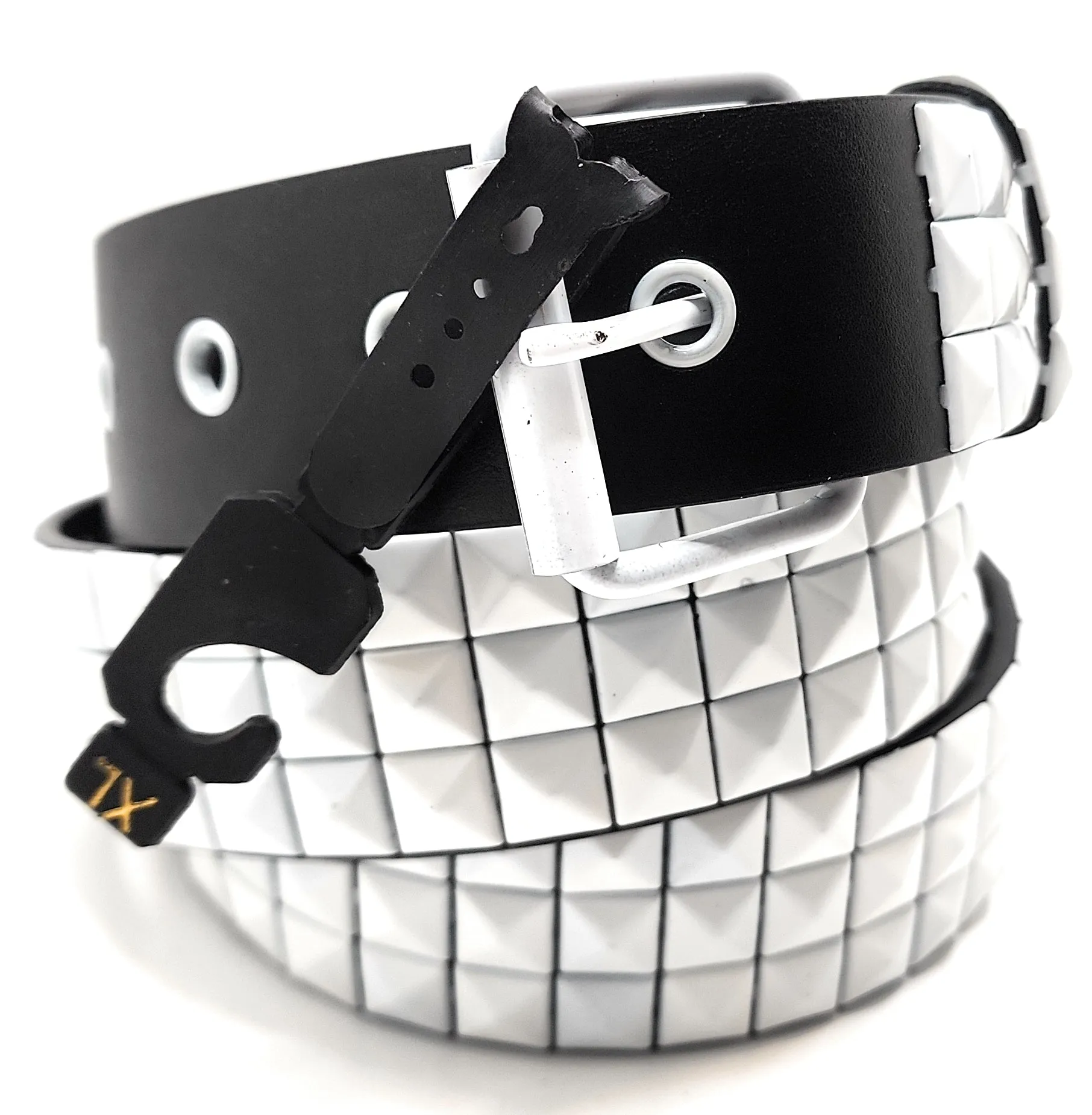 White Studs on Black Pyramid Studded Belt White Hardware Punk