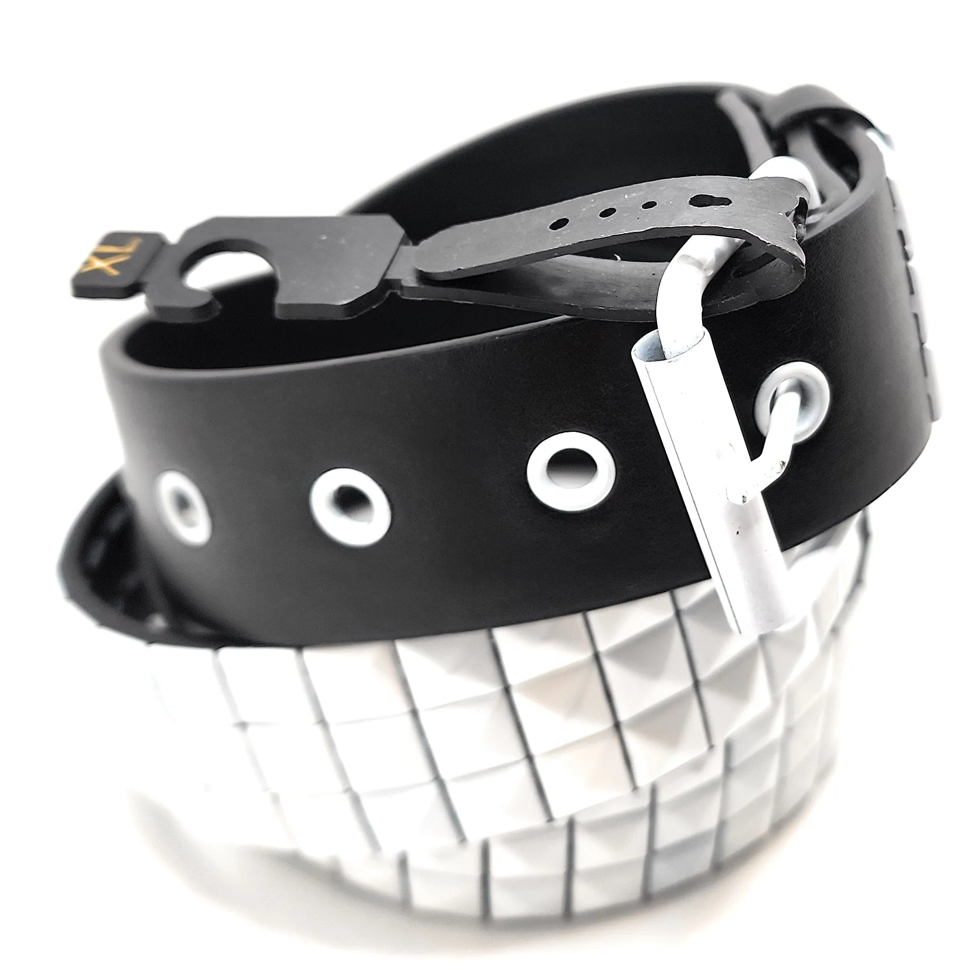 White Studs on Black Pyramid Studded Belt White Hardware Punk