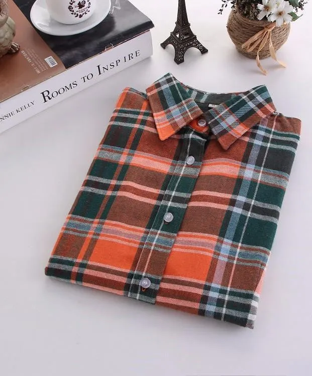 Women Blouses Long Sleeve Cotton Flannel Plaid Shirts Women Casual Plus Size Shirt 20Color