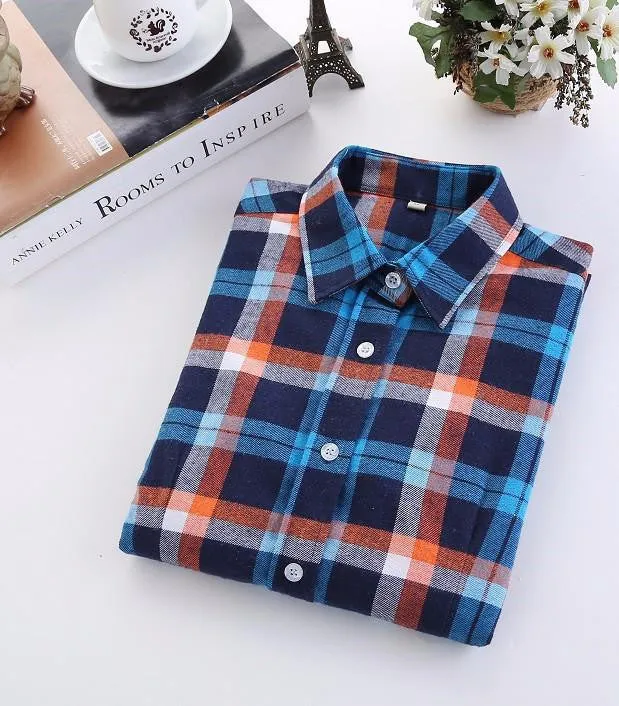 Women Blouses Long Sleeve Cotton Flannel Plaid Shirts Women Casual Plus Size Shirt 20Color