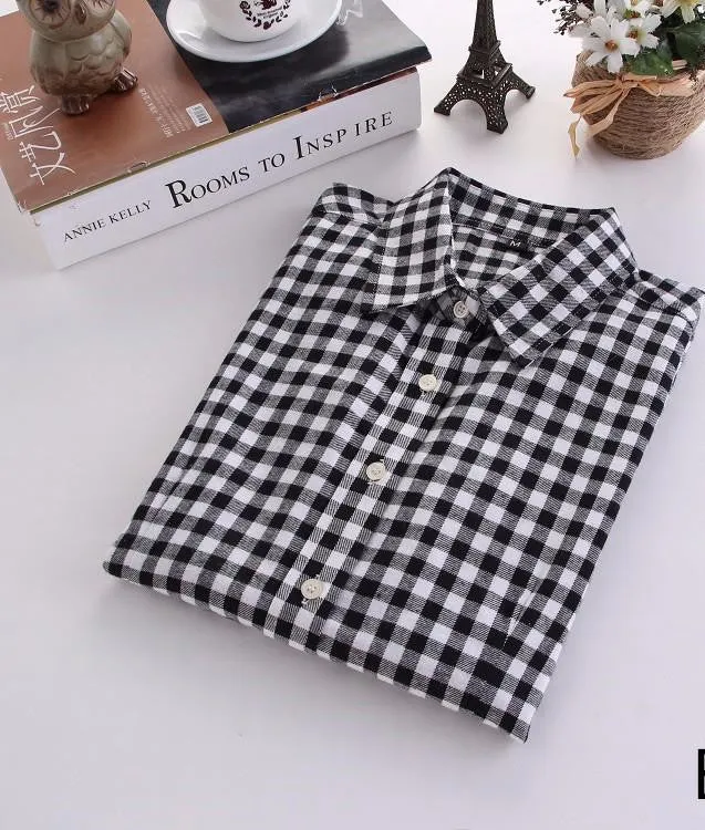 Women Blouses Long Sleeve Cotton Flannel Plaid Shirts Women Casual Plus Size Shirt 20Color
