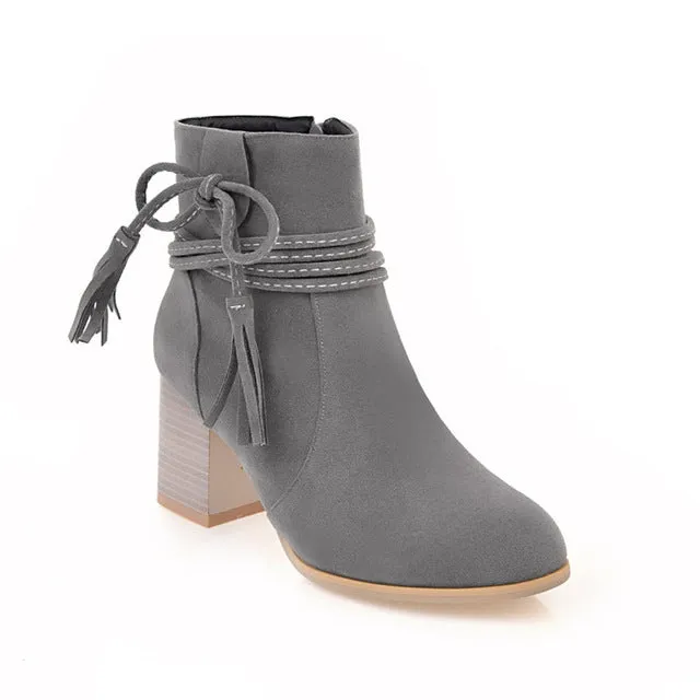 Women fringe round toe ankle boots