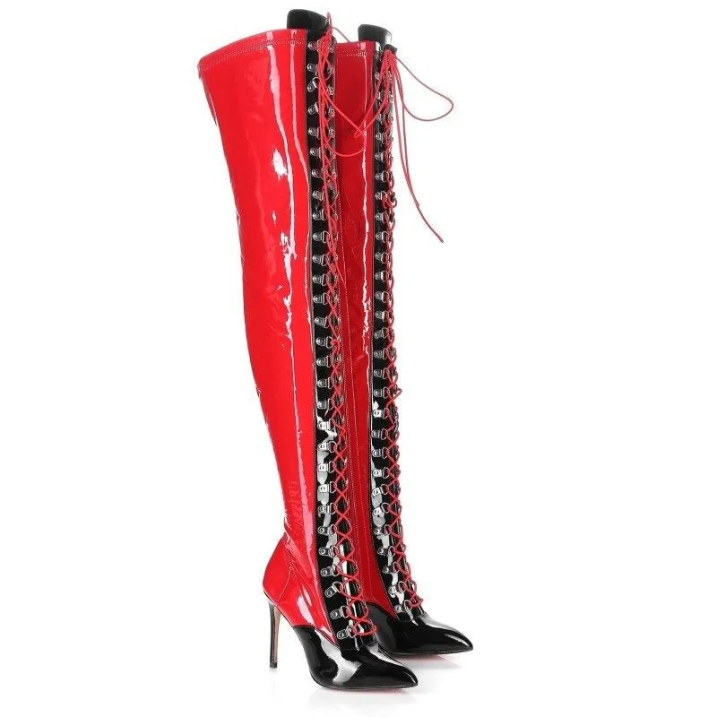 Women Lace Up Stiletto Party Thigh High Boots