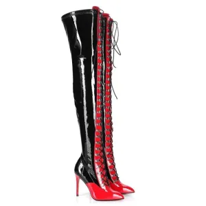 Women Lace Up Stiletto Party Thigh High Boots