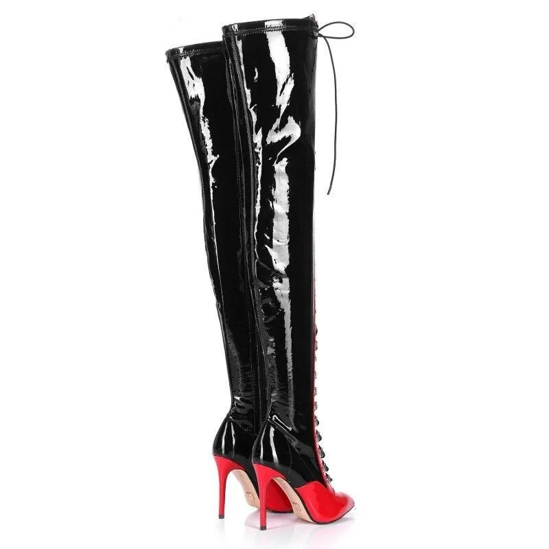 Women Lace Up Stiletto Party Thigh High Boots