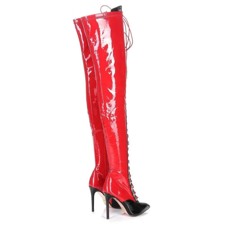 Women Lace Up Stiletto Party Thigh High Boots