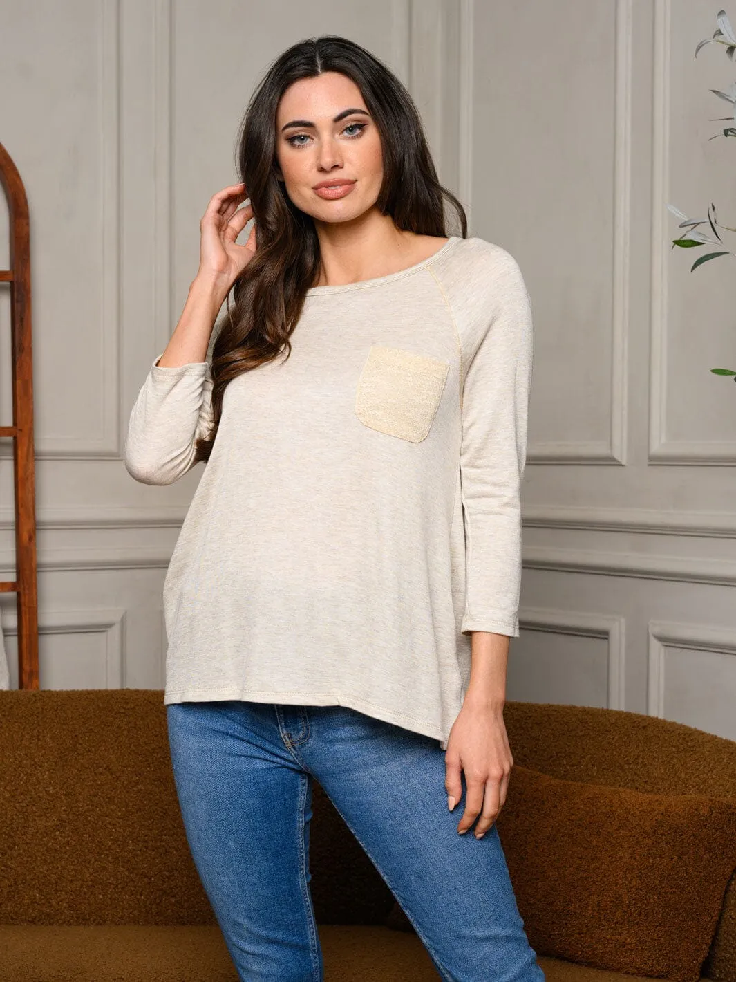 WOMEN'S 3/4 SLEEVE FRONT POCKET TUNIC TOP