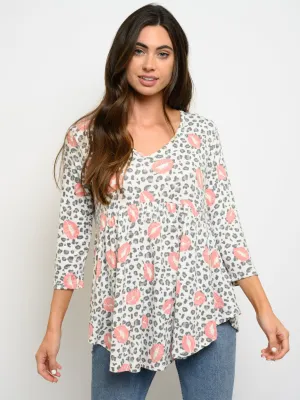 WOMEN'S 3/4 SLEEVE LIPS PRINT TUNIC TOP
